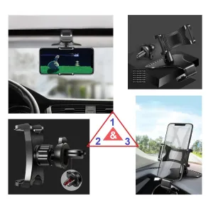 3 in 1 Car GPS Smartphone Holder: Dashboard / Visor Clamp   AC Grid Clip for LG D227 L III L50 Sporty TV Dual - Black
