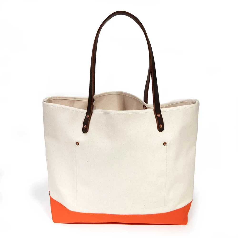 All Day Canvas Bucket Tote-Natural/Flame Orange