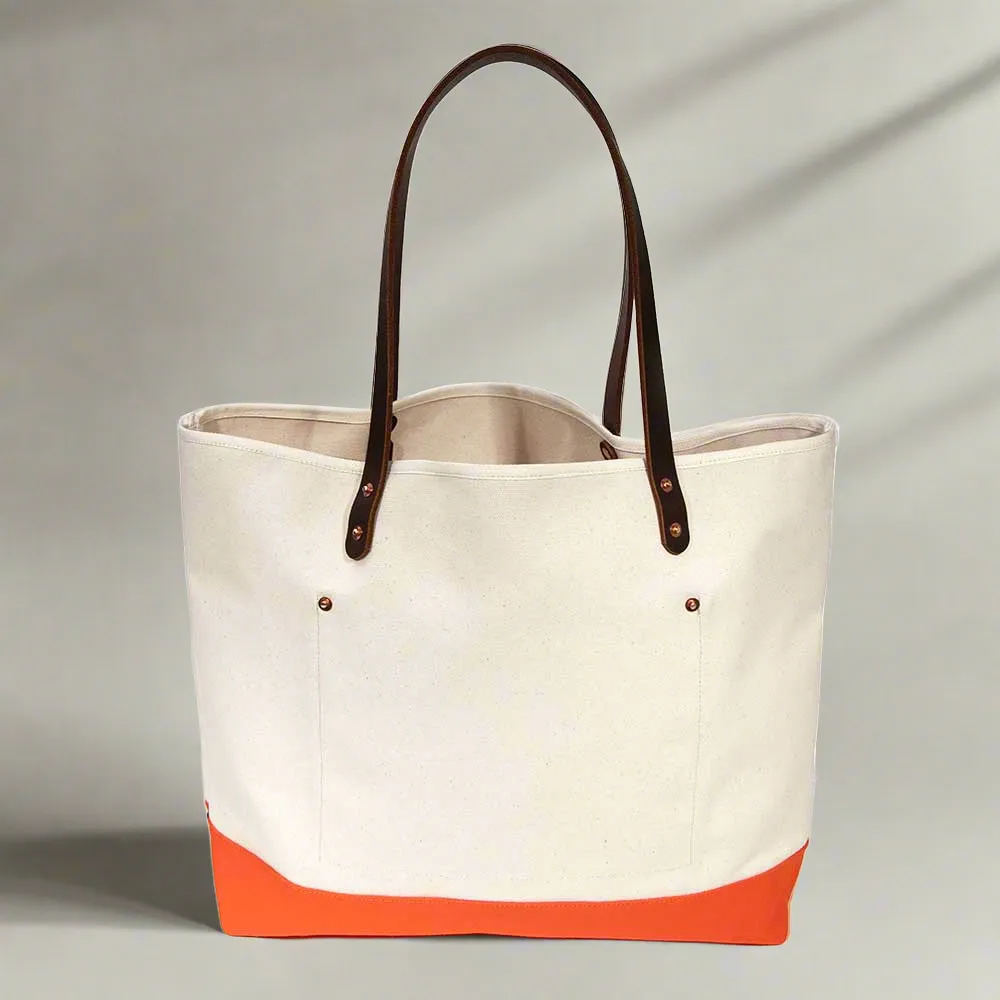 All Day Canvas Bucket Tote-Natural/Flame Orange