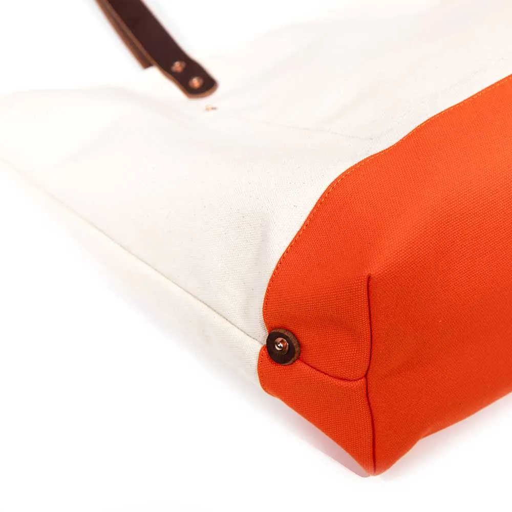 All Day Canvas Bucket Tote-Natural/Flame Orange