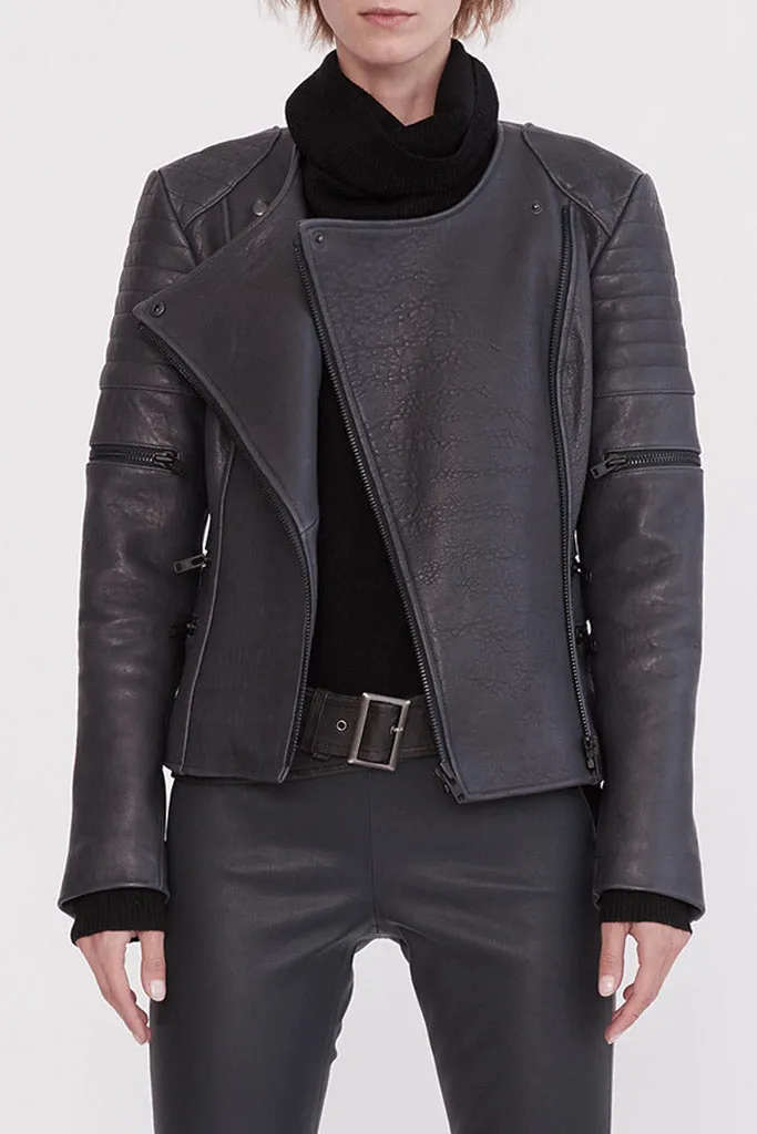 Greenwich Street Motor Jacket in Bubble Ink Leather - SAMPLE