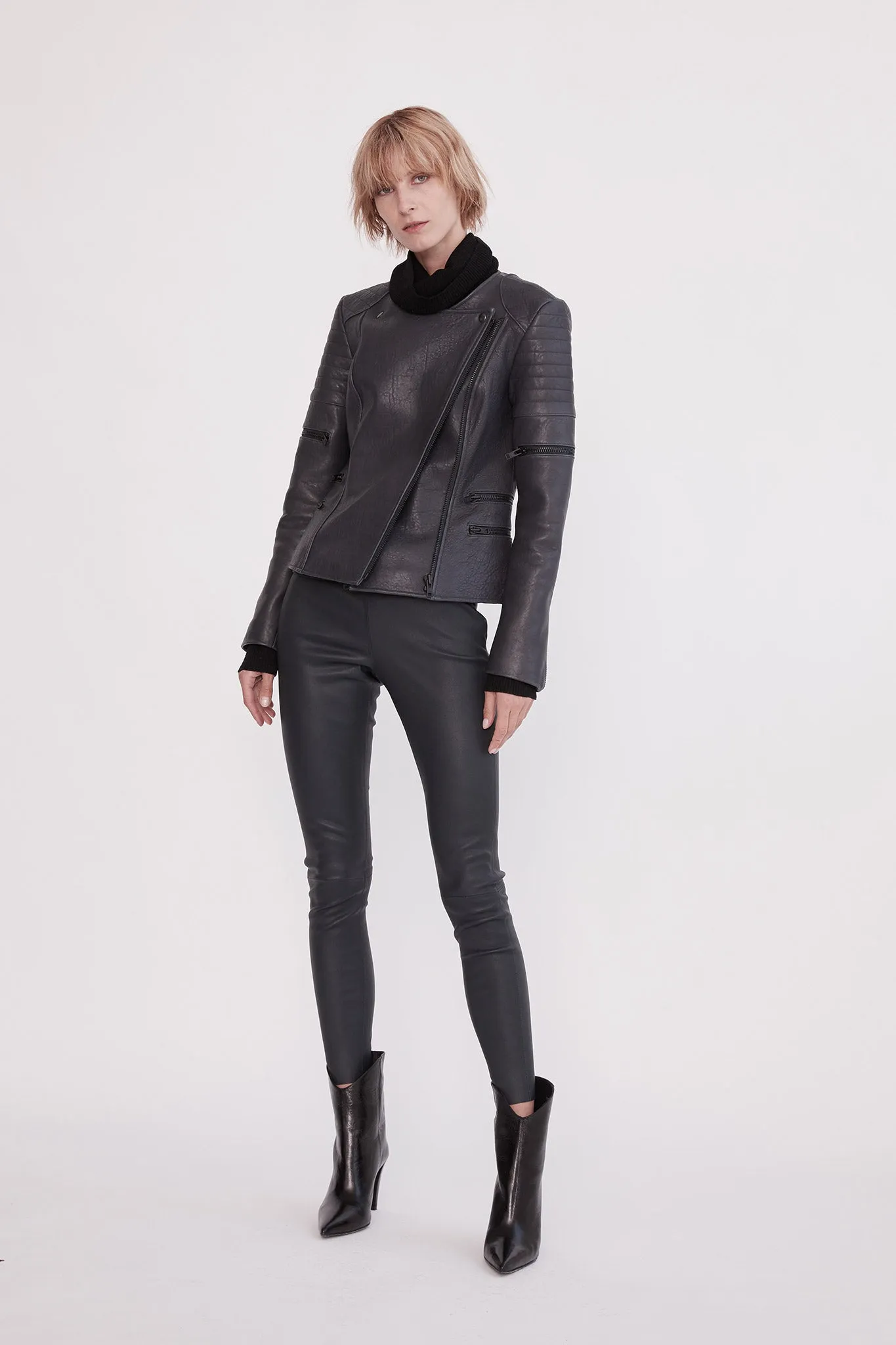 Greenwich Street Motor Jacket in Bubble Ink Leather - SAMPLE