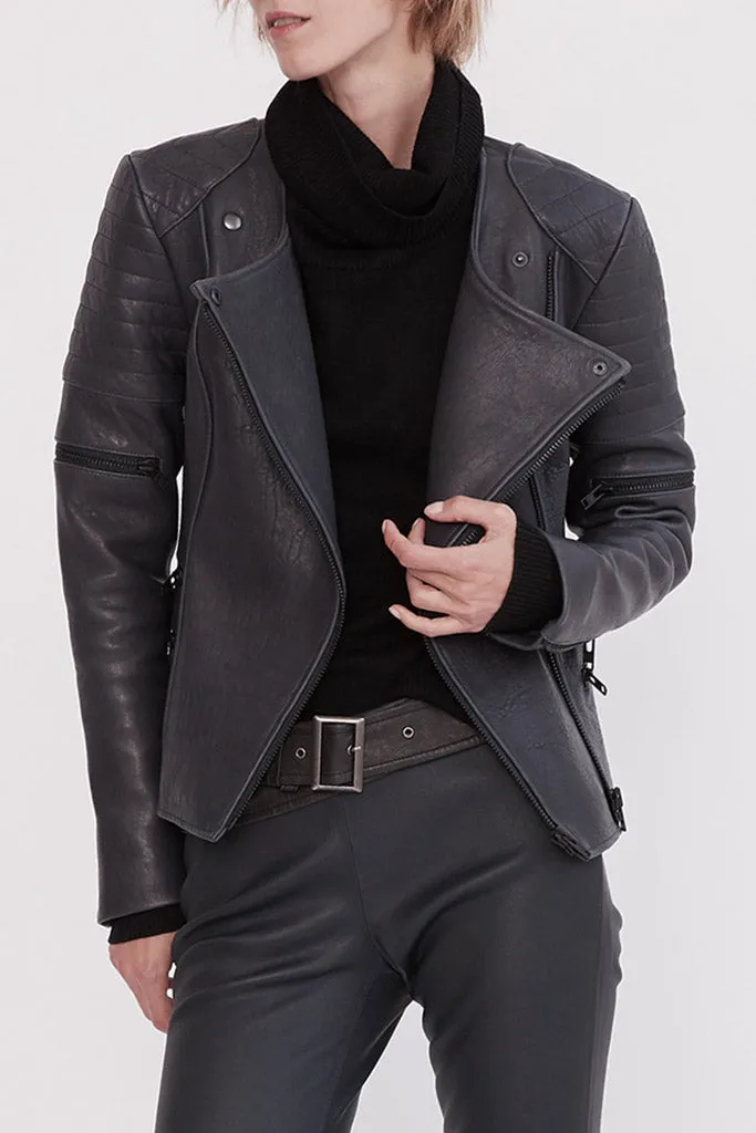 Greenwich Street Motor Jacket in Bubble Ink Leather - SAMPLE