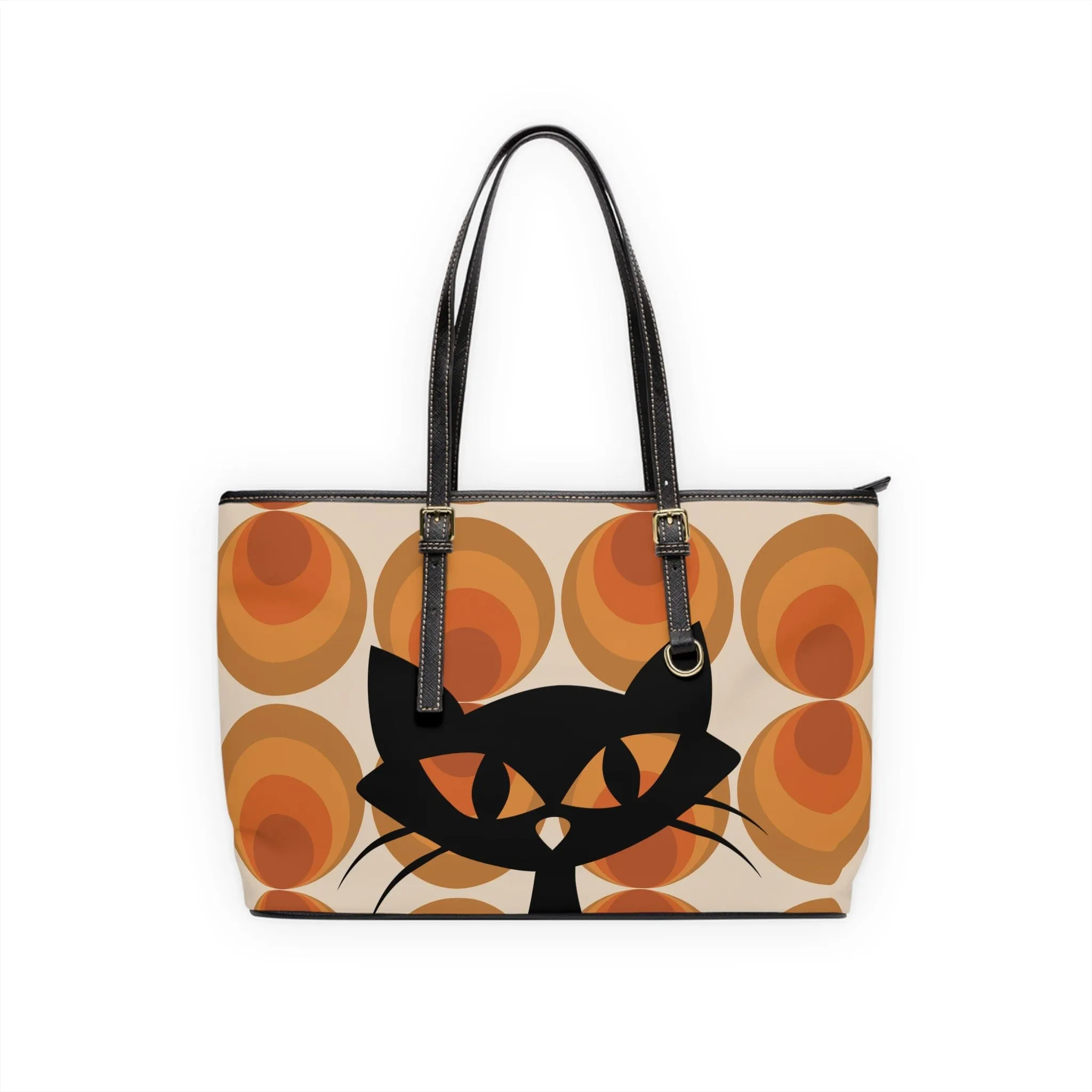 Groovy 70's Retro Orbs With Atomic Kitty Cat, Kitschy Fun Shoulder Bag