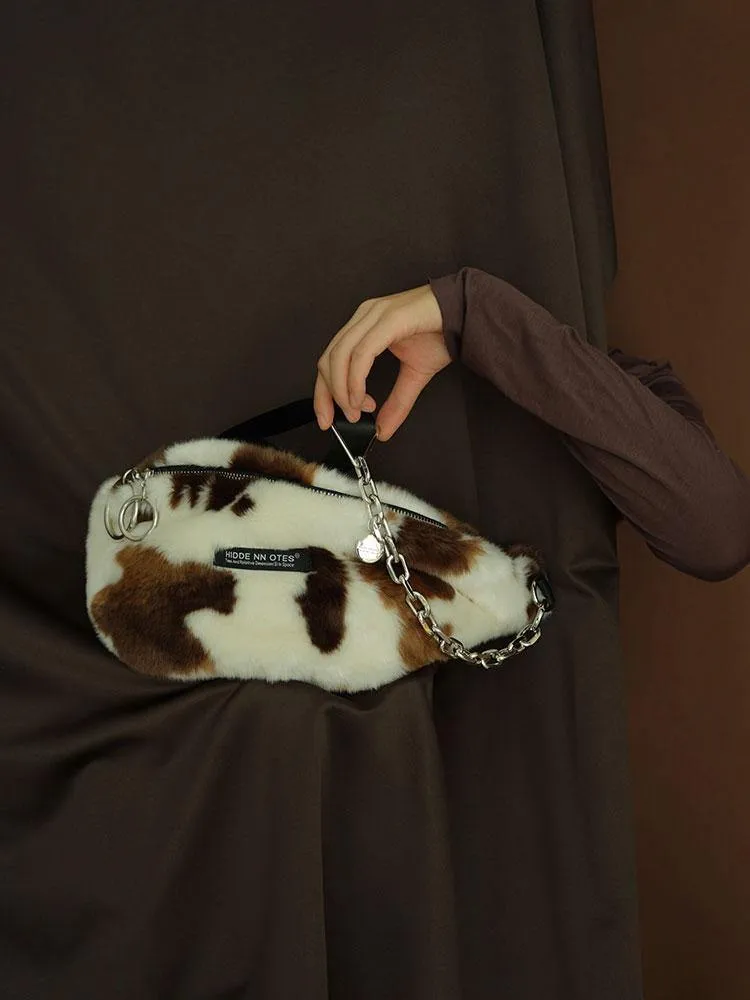 HIDDENNOTES Cow Print Faux Fur Crossbody Bag
