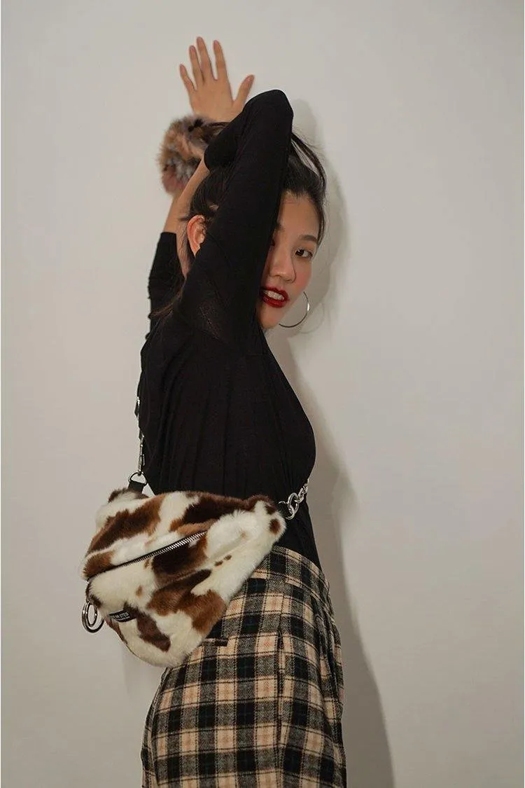 HIDDENNOTES Cow Print Faux Fur Crossbody Bag