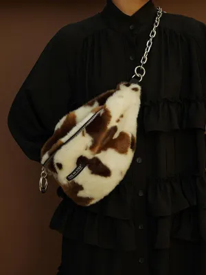 HIDDENNOTES Cow Print Faux Fur Crossbody Bag