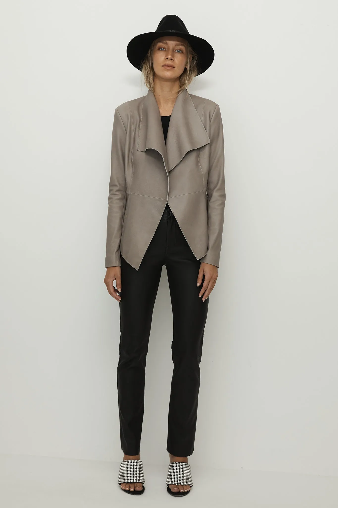 Isabella Drape Jacket Moonlight Grey Leather