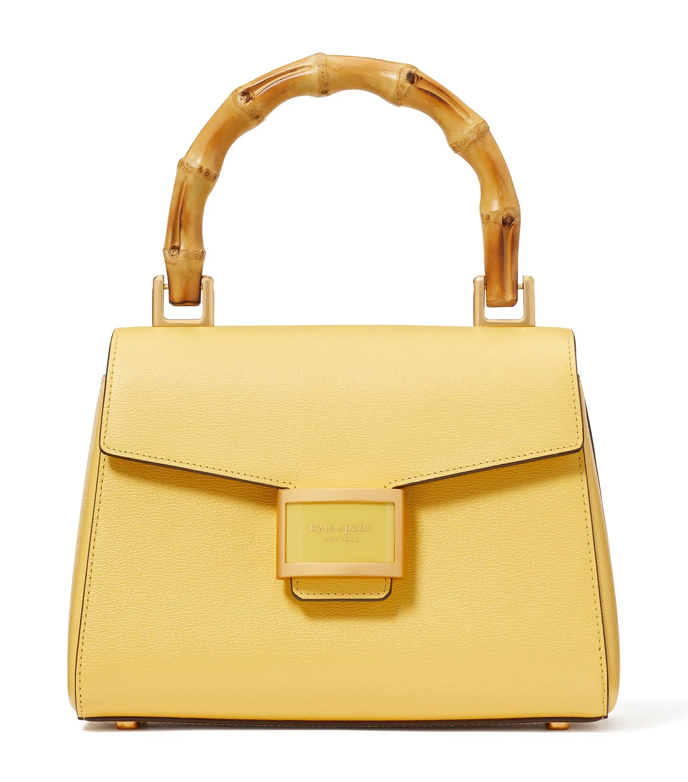 Katy Textured Leather Bamboo Small Top-handle Summer Daffodil