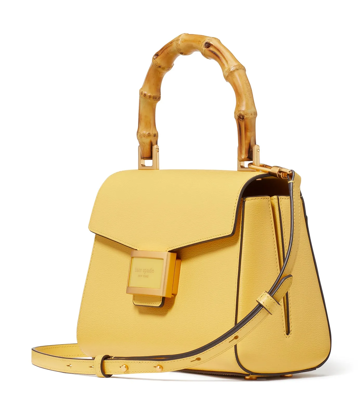 Katy Textured Leather Bamboo Small Top-handle Summer Daffodil