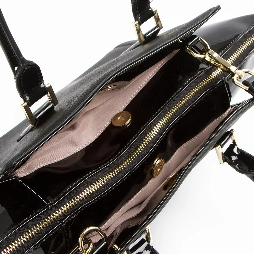 La Mode Winged Satchel - Black/Black Patent