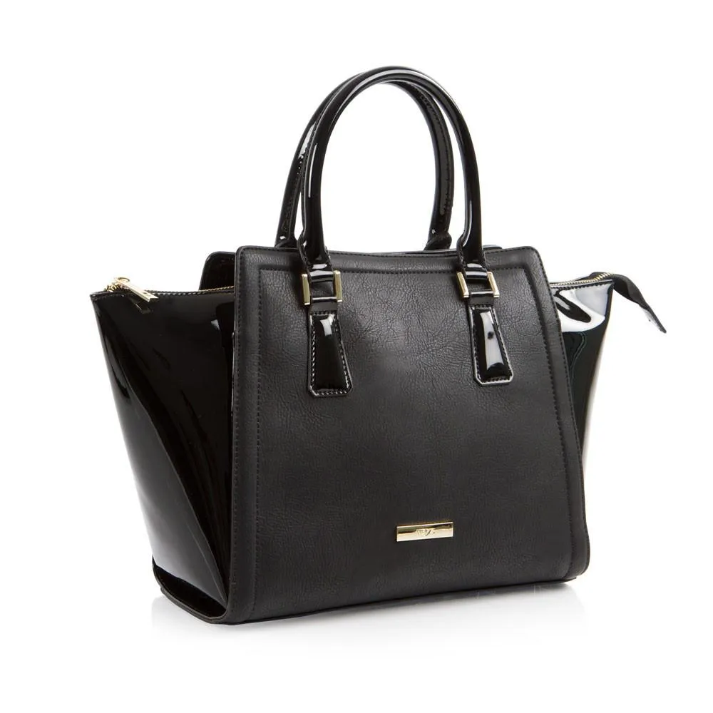 La Mode Winged Satchel - Black/Black Patent
