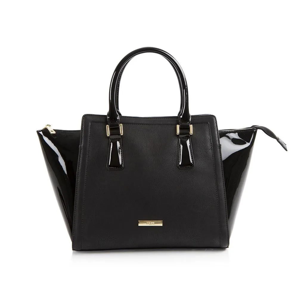 La Mode Winged Satchel - Black/Black Patent