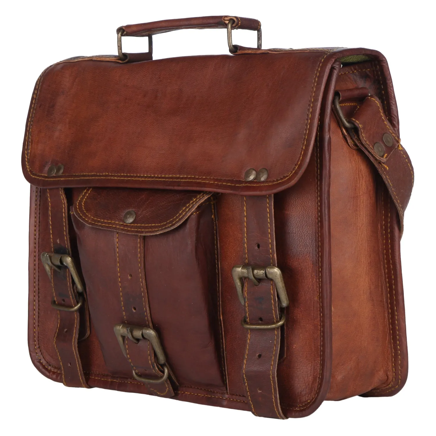 Light Brown Leather Satchel 13"
