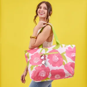 Poppies Pink Splash Proof Beach Bag