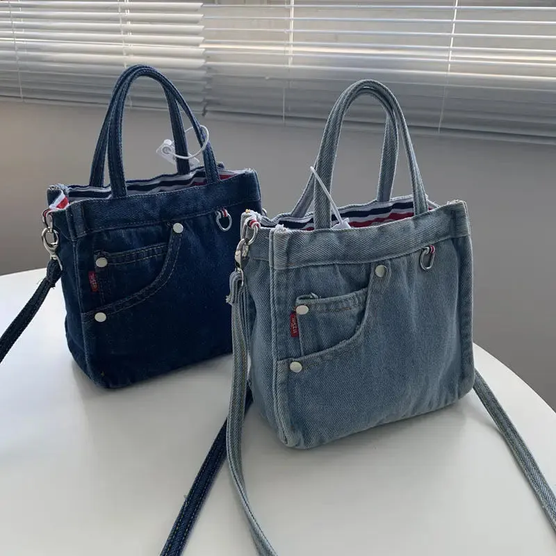 Sohiwoo Denim Bag Women Satchels Canvas Casual Soft Shoulder Bag Handbag Purse Street Style Girls Bag