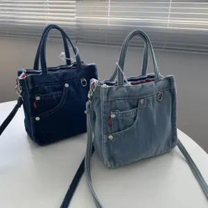 Sohiwoo Denim Bag Women Satchels Canvas Casual Soft Shoulder Bag Handbag Purse Street Style Girls Bag