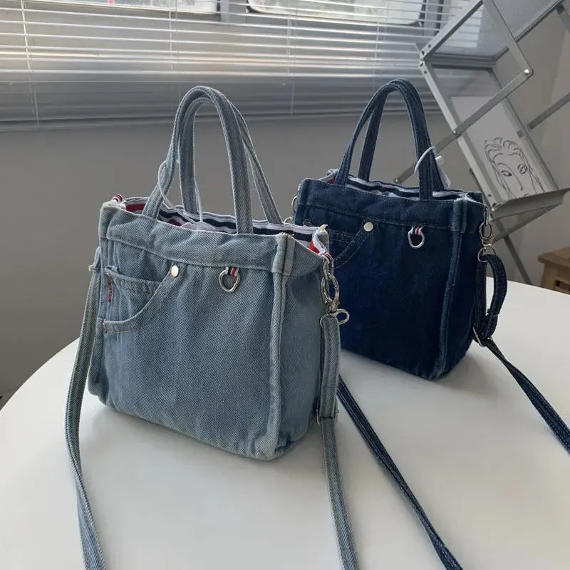 Sohiwoo Denim Bag Women Satchels Canvas Casual Soft Shoulder Bag Handbag Purse Street Style Girls Bag