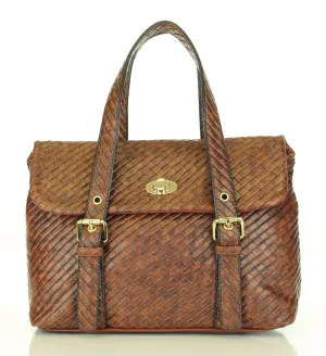 Weave Texture Looker Satchel Handbag - Brown